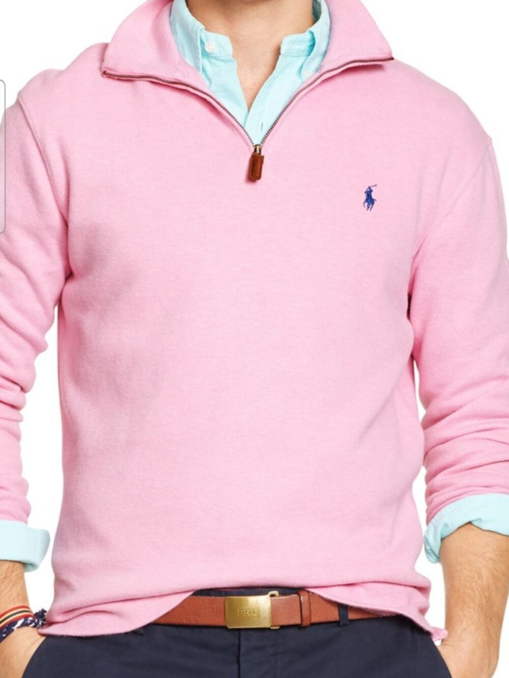 Ralph Lauren Super Soft Pink Quarter-Zip Cotton Sweater W/ Blue Polo Logo S-XXL